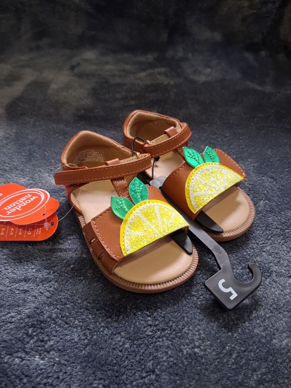 NWT Wonder Nation Lemon Glitter Sandals Brown/Yellow/Green Girls 5